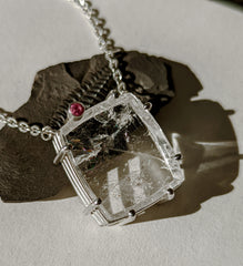 Iris Quartz and Pink Sapphire Pendant in Sterling Silver