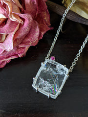 Iris Quartz and Pink Sapphire Pendant in Sterling Silver