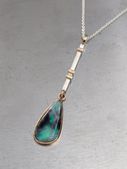 Opal Gold and Silver Drop Pendant Necklace