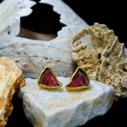 Watermelon Tourmaline Slice Earrings in Gold