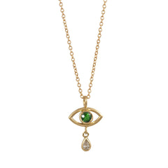 Evil Eye Teardrop Necklace Emerald