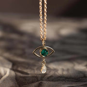 Evil Eye Teardrop Necklace Emerald