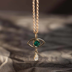 Evil Eye Teardrop Necklace Emerald