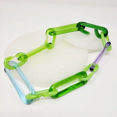 Green and Lilac Chunky Paperclip Glass Link Necklace