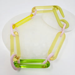 Green and Pink Chunky Paperclip Glass Link Necklace