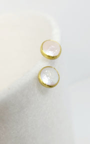 Pearl Bezel Set Gold Stud Earrings