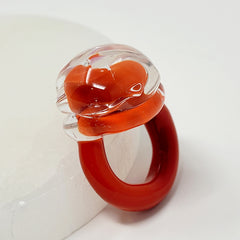 Red and Clear Swirl Borosilicate Glass Ring
