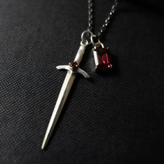 Sword Pendant with Garnet - Sterling Silver