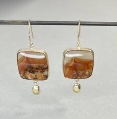 Dendritic Agate Drop Earrings Gold