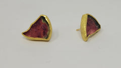 Watermelon Tourmaline Slice Earrings in Gold