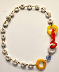 White Yellow Orange Borosilicate Glass and Yellow Gold Necklace
