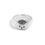 Evil Eye Teardrop Signet Ring Sterling Silver