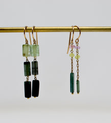 Distance Three Stone Faceted Drop Earrings