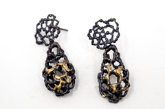 Coral Drop earrings silver and gold