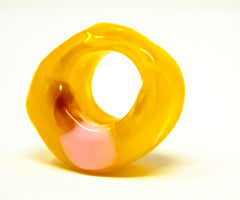 Yellow Borosilicate glass ring with pink details
