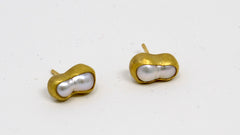 Double Cluster Pearl & Gold Stud Earrings