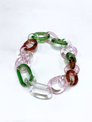 #4 Green Clear Pink chunky  borosilicate glass chain