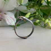 Ouroboros Ring Silver with Green Diamonds
