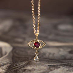 Ruby Evil Eye Teardrop Necklace