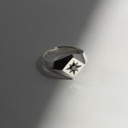 Silver North Star Signet Ring